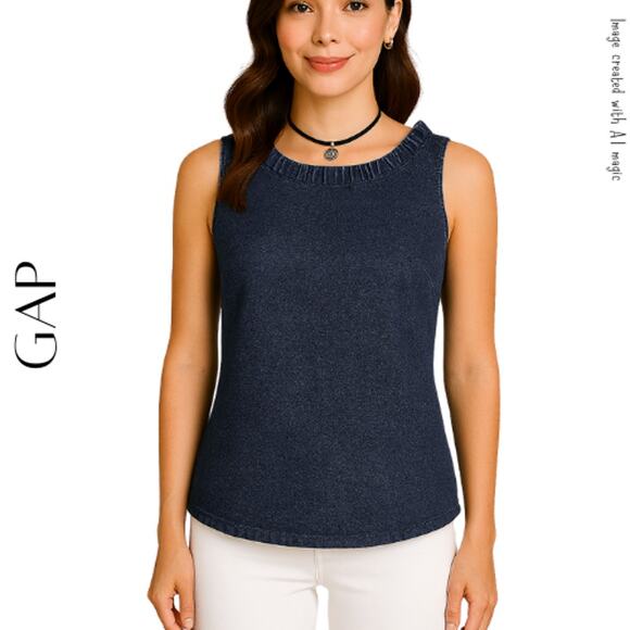 GAP Dark Blue Denim Sleeveless V-Back Top, S, NWT! - Picture 1 of 9